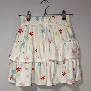 Falls Creek Girls White Floral Tiered Skirt Size L Elastic Waist